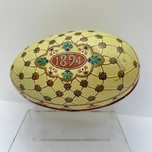 Vintage 5" Metal Easter Egg Replica Faberge Egg Storage Tin "1894" Red Interior